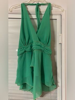 W Green/ Gold Halter Neck Chiffon Top